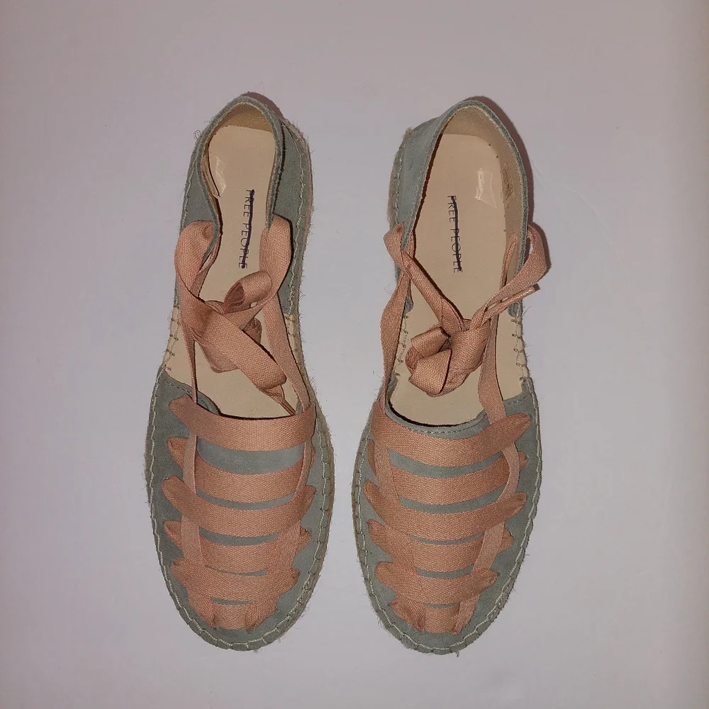 Free People Heat Wave Wrap Espadrille Green Salmon Womens Size 40/9-9.5
